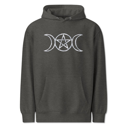 Triple Moon Pentagram witchy graphic pullover hoodie for goddess and wiccan style.