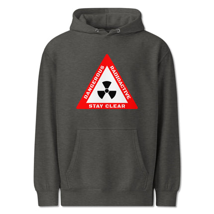 Black pullover hoodie featuring a dangerous biohazard warning sign graphic print.