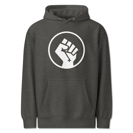 Raised fist socialist symbol hoodie for protest and activist apparel.