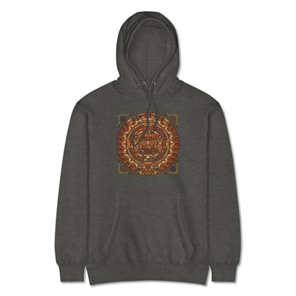 Mayan Calendar graphic printed on a pullover hoodie featuring ancient Maya civilization designs.