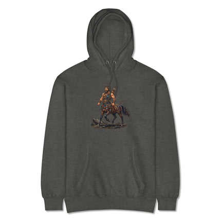 Centaur archer graphic print hoodie featuring Greek mythology style horse-man design.