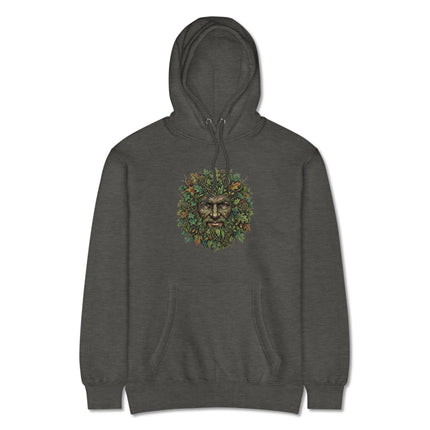 Green Man nature spirit graphic print on a comfortable unisex pullover hoodie design.