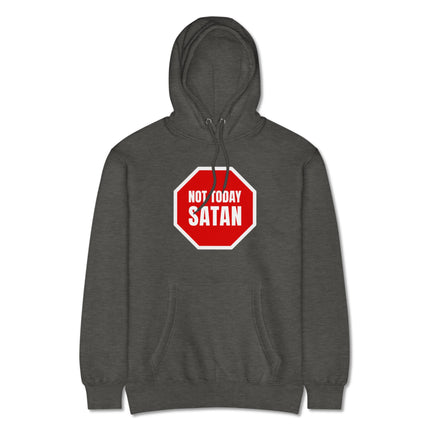 Not Today Satan anti-devil stop sign graphic pullover hoodie.