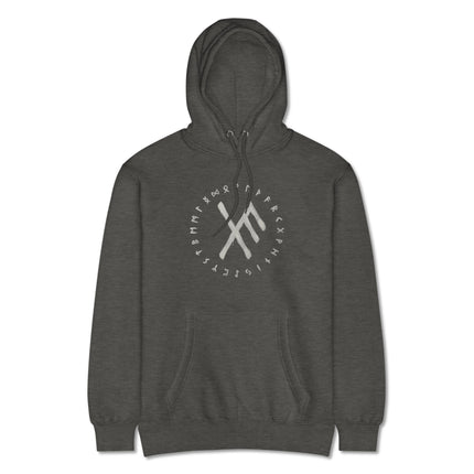 Luck Bind Rune Hoodie featuring Norse Viking Elder Futhark symbols and protective designs.