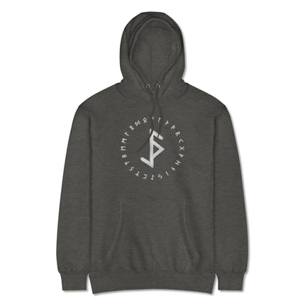Protection from evil bind rune pullover hoodie featuring ancient Viking magic symbols.