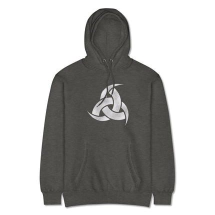Norse Triple Horn of Odin graphic hoodie pullover featuring Viking mythology symbol.