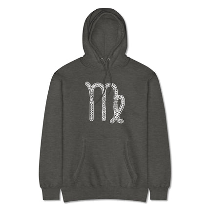 Ornate Virgo Zodiac Symbol hoodie featuring an intricate Celtic knot astrology design.