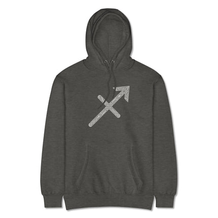 Sagittarius zodiac hoodie featuring detailed Celtic knotwork design and astrology symbols.