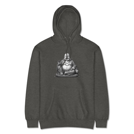 Laughing Buddha Zen Hotei graphic print on a cozy pullover hoodie.