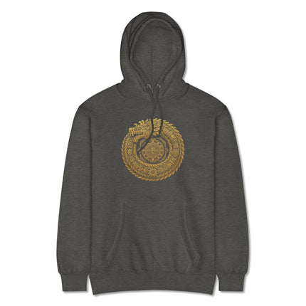 Sacred geometry hoodie featuring a gold mandala print of the Feathered Serpent design.