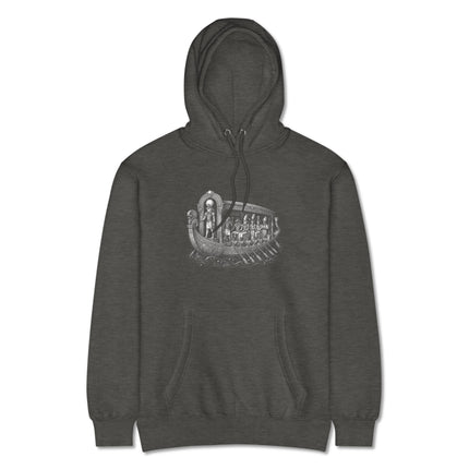 Ancient Egyptian solar barge design printed on a pullover hoodie featuring Ra's mythology.