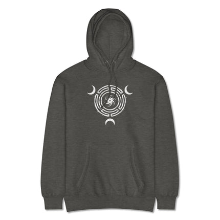 Triple Moon Goddess Hoodie with Hekate Wheel witchy celestial print pullover.