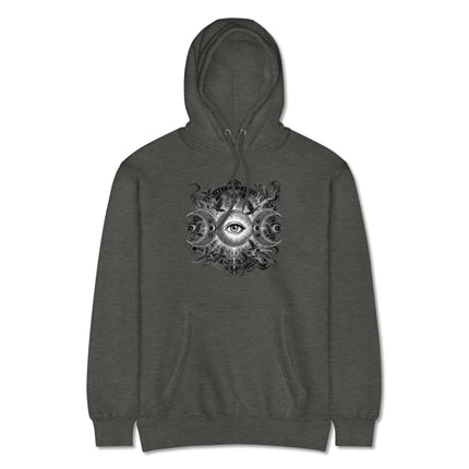 Spiritual awakening hoodie featuring a triple moon and all-seeing eye graphic print.