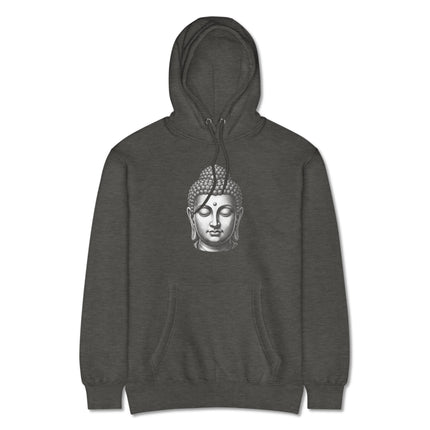 Spiritual Buddha head graphic print on a cozy meditation fleece pullover hoodie.