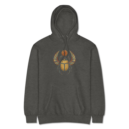 Egyptian mythology hoodie featuring the Khepri scarab sun god graphic design.