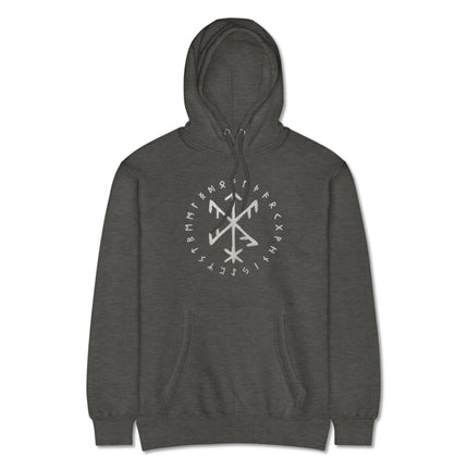 Viking Success Bind Rune Hoodie featuring Norse Elder Futhark symbols print.