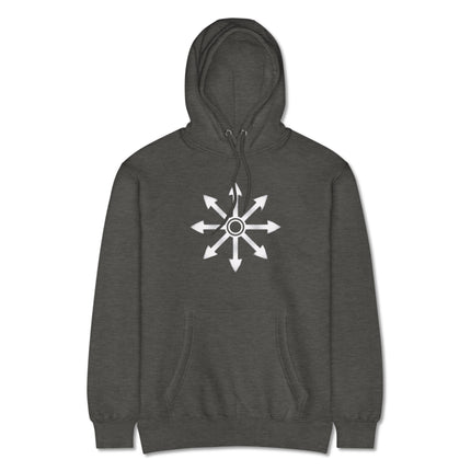 Black pullover hoodie featuring the Chaos Star eight-pointed occult magic symbol design.