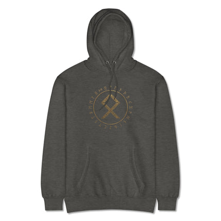 Gold Othala rune circle Norse Viking symbol print on unisex pullover hoodie.