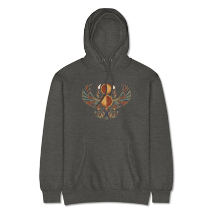 Winged sun disk graphic on unisex ancient Egyptian mythology pullover hoodie.