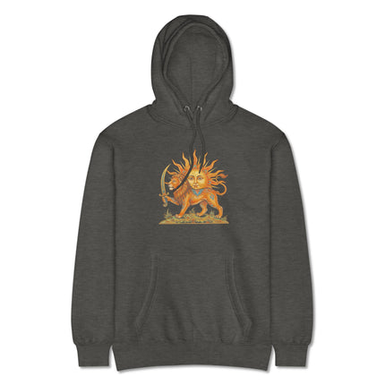 Lion & Sun Persian Symbol Hoodie | Iranian Heritage Graphic Pullover Hoodie