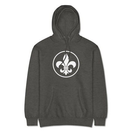 Classic Fleur De Lis symbol pullover hoodie featuring French royal crest graphics.