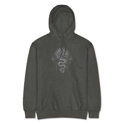Graphic hoodie featuring a detailed Quetzalcoatl Feathered Serpent occult mandala print.