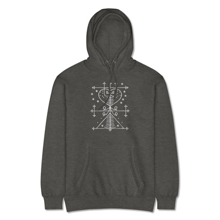 Maman Brigitte Veve voodoo occult symbol graphic on a black pullover hoodie.