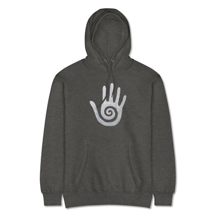Hopi healing hand spiral symbol hoodie with authentic Native American art design print.