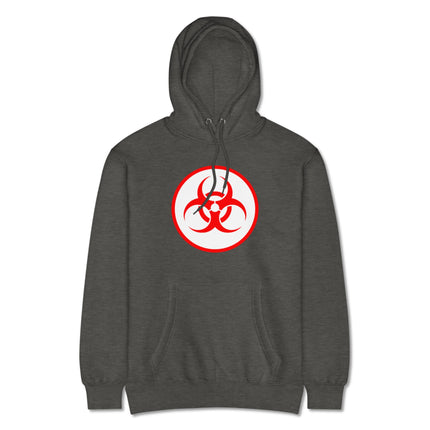 Red Biohazard Symbol Unisex Hoodie | Danger Warning Graphic Pullover Fleece