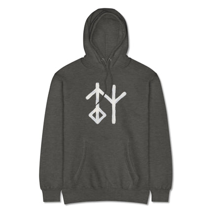 Norse runes hoodie featuring the Wisdom Bind Galdrastafir symbol print.