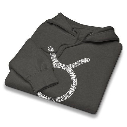 Ornate Taurus zodiac symbol graphic printed on a pullover astrology hoodie.