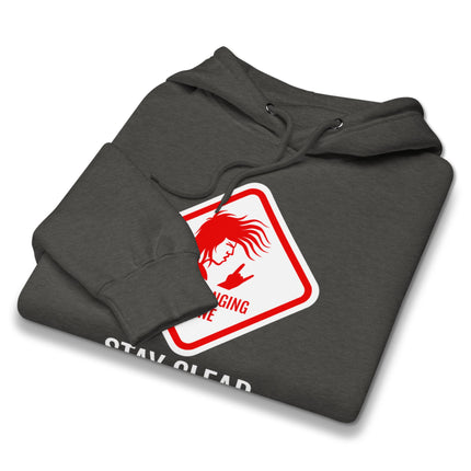 Headbanging Zone Stay Clear graphic pullover hoodie for metal and rock music fans.