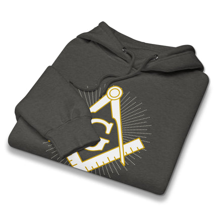 Masonic Square and Compass logo printed on a comfortable fleece pullover hoodie.