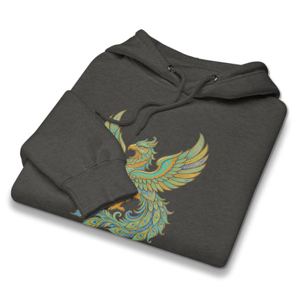Homa Bird Hoodie | Persian Mythology Phoenix Gold Teal Graphic Pullover Hoodie