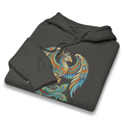 Homa Bird Mythology Hoodie | Vibrant Phoenix Graphic Unisex Pullover Hoodie