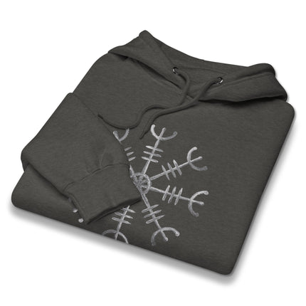 Aegishjalmur Helm of Awe Norse design unisex pullover hoodie featuring Viking protection symbol.