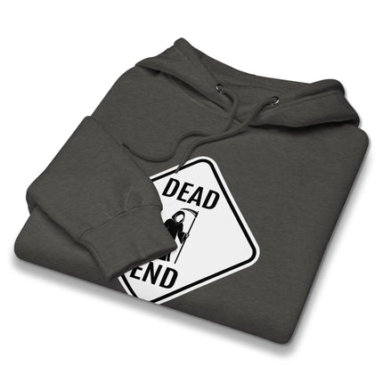 Dead End Grim Reaper Death Scythe graphic pullover hoodie design.