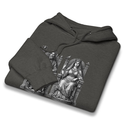 Zeus and Hera Greek mythology graphic hoodie featuring the King and Queen deities.