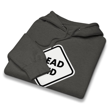 Graphic hoodie featuring a retro dead end street warning sign print.