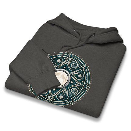 Celtic mythology hoodie featuring Arianrhods Wheel and Moon Mandala designs pullover.