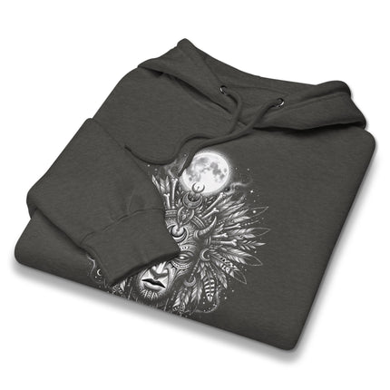 Tribal Moon Mask Hoodie | Celestial Moon Design Pullover