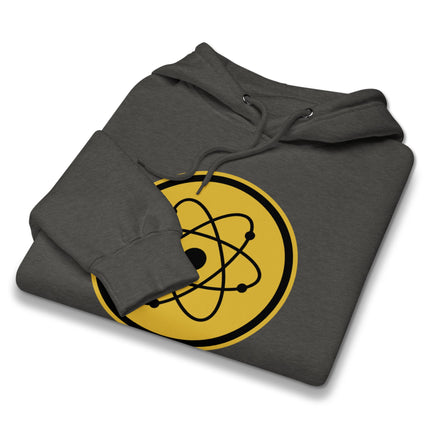 Atomic model physics hoodie featuring the atom symbol graphic print for science geeks.