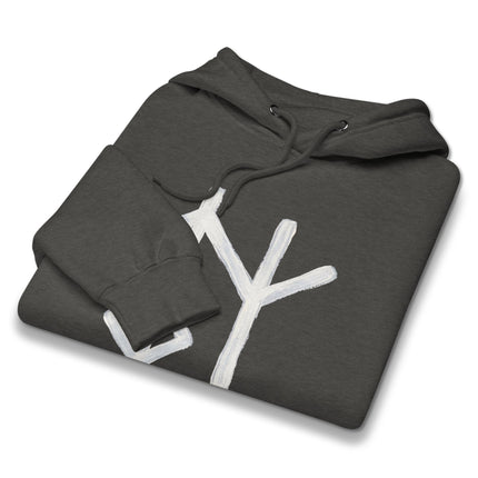 Norse Mythology rune pullover hoodie featuring Wisdom Bind Galdrastafir symbols print.