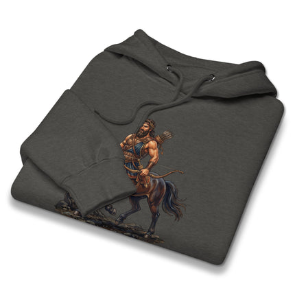 Graphic hoodie featuring a centaur archer from Greek mythology print pullover.