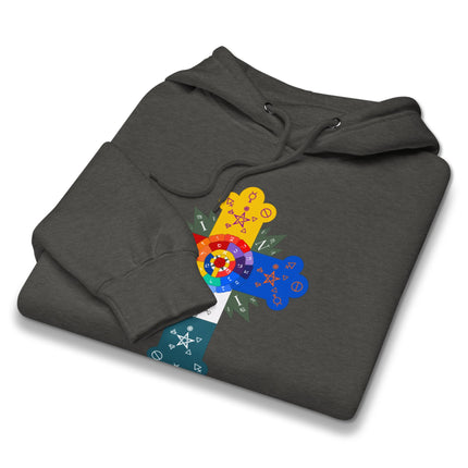 Rosy Cross occult art hoodie featuring detailed sacred geometry graphic print.