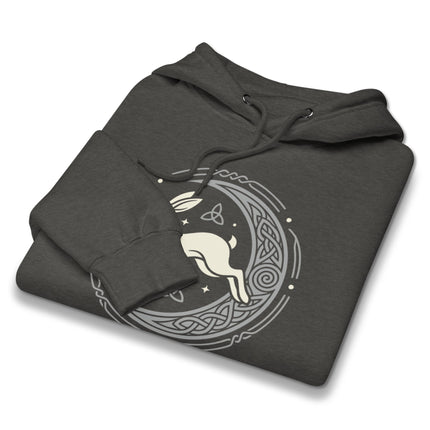 Celtic Hare Moon hoodie featuring pagan mythology geometric mandala and celtic print design.