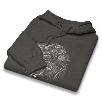 Norse Goddess Freya chariot hoodie featuring Viking mythology warrior art print.