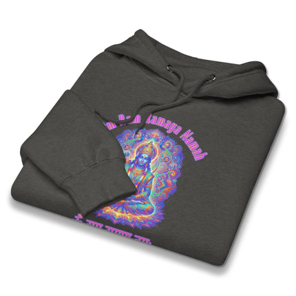 Psychedelic Lord Rama hoodie featuring Om Ram mantra and Hindu spiritual art print.