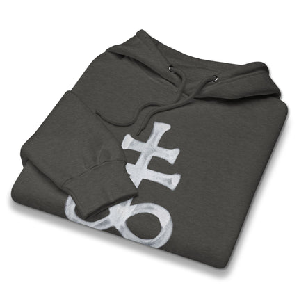 Leviathan Cross and brimstone pagan symbol hoodie design featuring alchemy motifs.