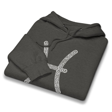 Ornate Pisces zodiac symbol pullover hoodie featuring celestial astrology star sign design.